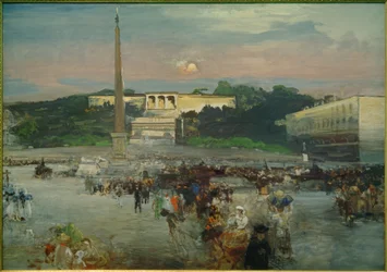 Rom, Piazza del Popolo / Målning av Oswald Achenbach